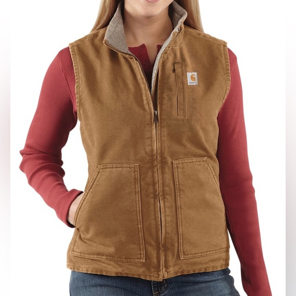 Carhartt Jackets & Blazers - Carhartt Women's Vintage Fleece-Lined Mock-Neck Duck Canvas Vest Size Small